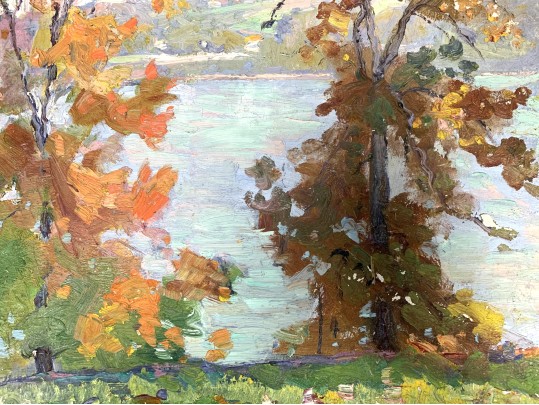 William A. Drake (Canada, 1891-1979), Oil On Board, Autumnal Landscape With Lake