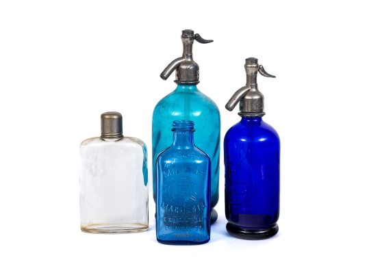 Group Of Vintage Glass Dispensers And Medication Bottles