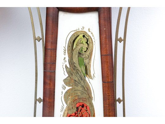 Antique William Grant Federal Style Eglomise Inset Wood And Brass Framed Banjo Clock