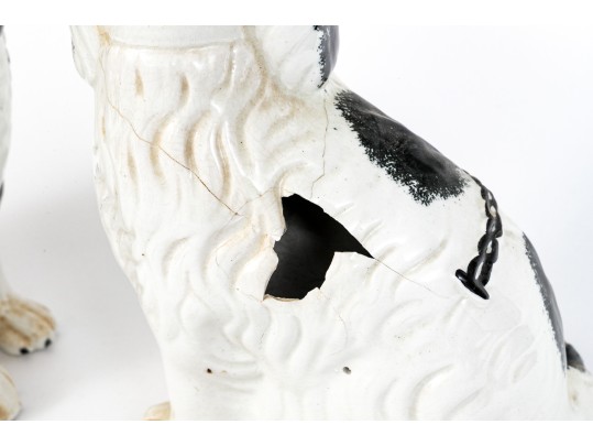 Adorable Pair Of Antique English, Staffordshire Ceramic Spaniels