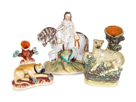 Collection Of Antique English, Staffordshire Hand Painted Ceramic Wares