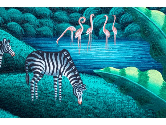 Patrick DesLouches (Haitian, B. 1961) Oil On Canvas Whimsical Jungle Scene