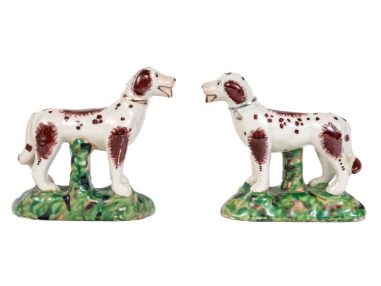 Lovely Pair Of Vintage English, Staffordshire Painted Ceramic Spaniels