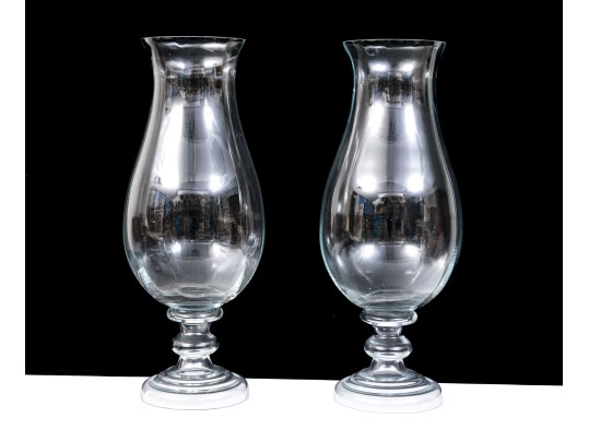 Stunning Quality Pair Of Crystal Hurricane Vases