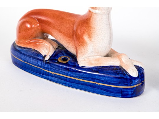 Pair Of Adorable Hand Painted Staffordshire Whippet Inkwells