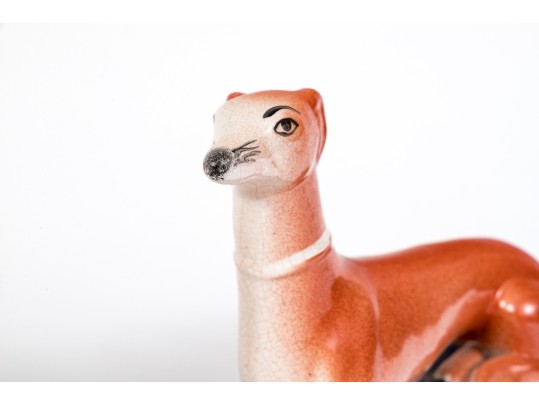 Pair Of Adorable Hand Painted Staffordshire Whippet Inkwells