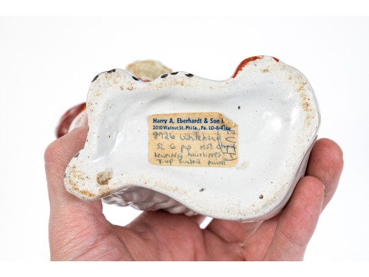 Pair Of Cute Hand Painted Staffordshire Spaniel Figures Holding Flower Baskets