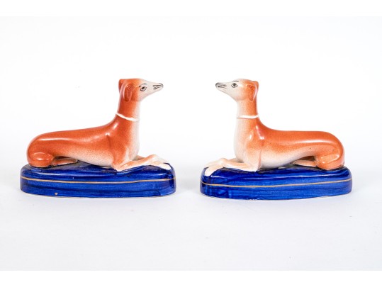 Pair Of Adorable Hand Painted Staffordshire Whippet Inkwells