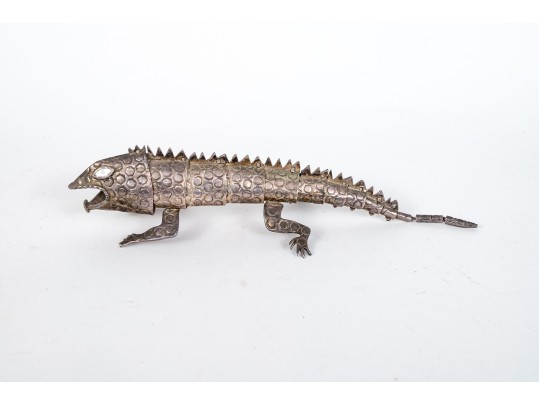 Mexican, Emilia Castillo Taxco Silver Plated Articulated Iguana Bottle Opener