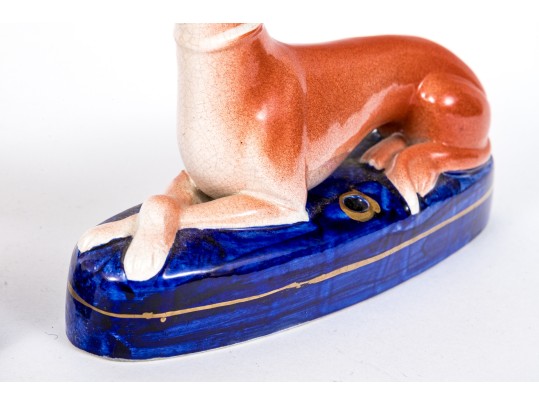 Pair Of Adorable Hand Painted Staffordshire Whippet Inkwells