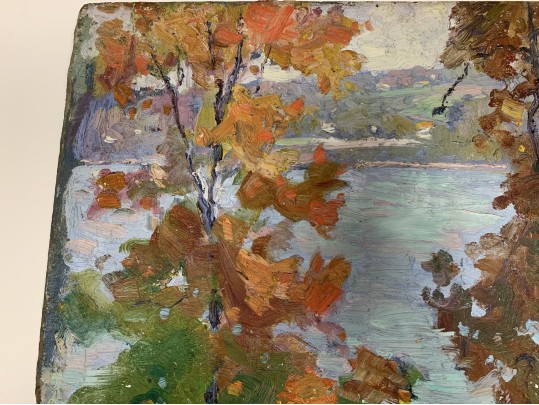 William A. Drake (Canada, 1891-1979), Oil On Board, Autumnal Landscape With Lake