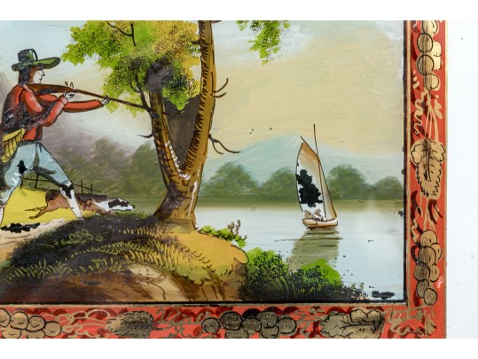 Antique William Grant Federal Style Eglomise Inset Wood And Brass Framed Banjo Clock