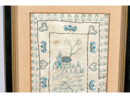 Pair Of Antique Chinese Silk Embroidered Panels, Framed