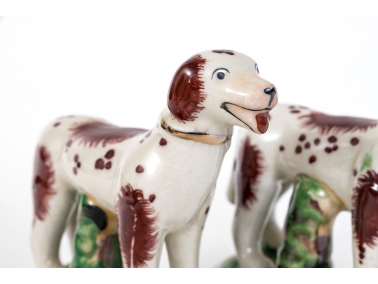 Lovely Pair Of Vintage English, Staffordshire Painted Ceramic Spaniels