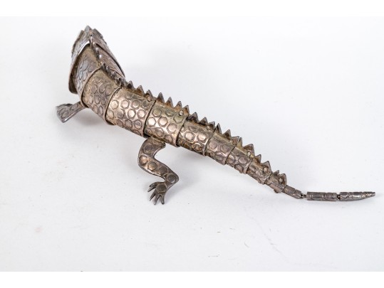 Mexican, Emilia Castillo Taxco Silver Plated Articulated Iguana Bottle Opener