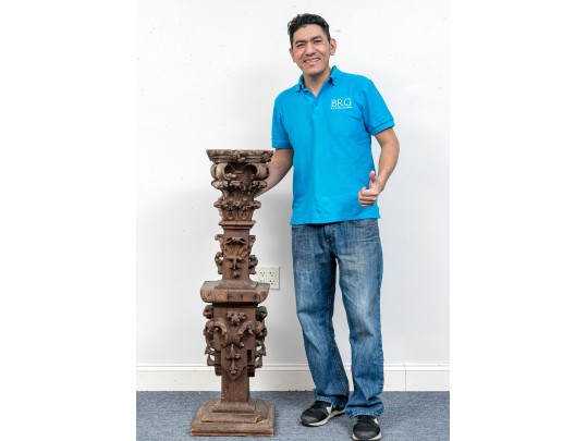 Antique Carved Wooden Altar Stick