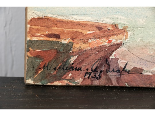 William A. Drake (1891-1979), Diminutive Watercolor On Board, Bear Mountain From Train Window, 1933