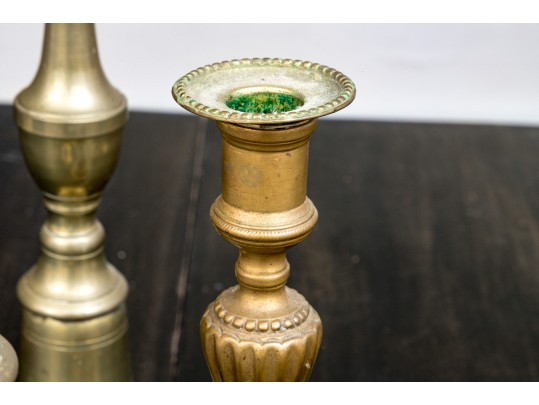 3 Pairs Of Antique And Vintage Brass Candlesticks