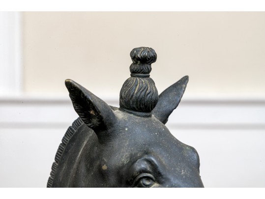 Italian Bronze Bust Of A Horse Mounted On A Marble Plinth