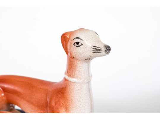 Pair Of Adorable Hand Painted Staffordshire Whippet Inkwells