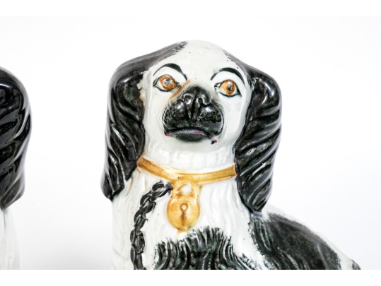 Adorable Pair Of Antique English, Staffordshire Ceramic Spaniels