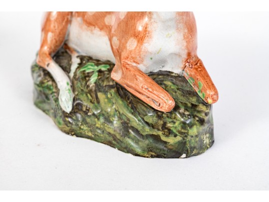 Antique Pair Of English, Staffordshire Hand Painted Ceramic Deer