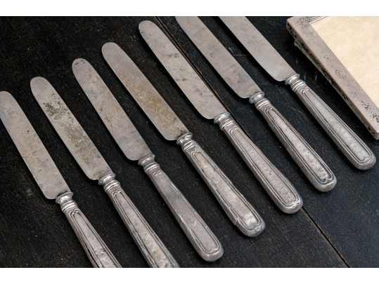 Collection Of Miscellaneous Silver Plated Flatware Utensils With An Inkwell And Picture Frame