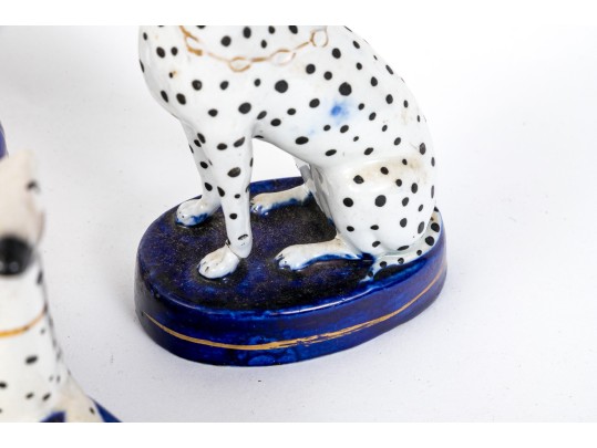 A Set Of Three English, Staffordshire Dogs, Two Figural And One A Quill Holder