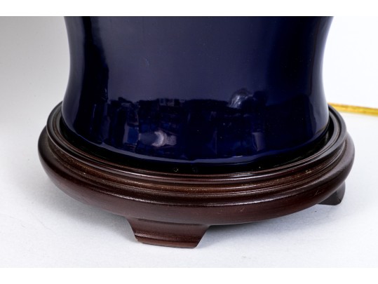 Handsome Pair Of Cobalt Glazed Ginger Jar Form Table Lamps