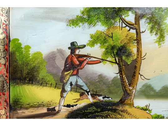 Antique William Grant Federal Style Eglomise Inset Wood And Brass Framed Banjo Clock