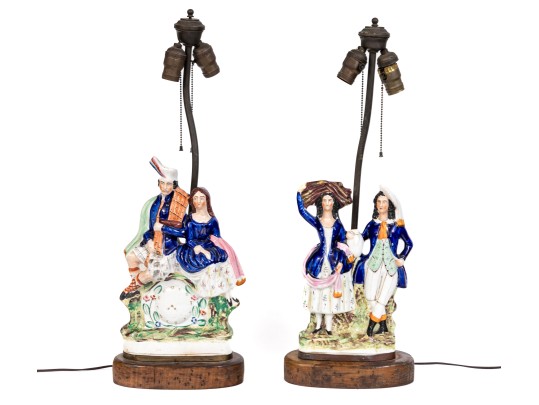 Pair Of Vintage English, Staffordshire Figural Table Lamps