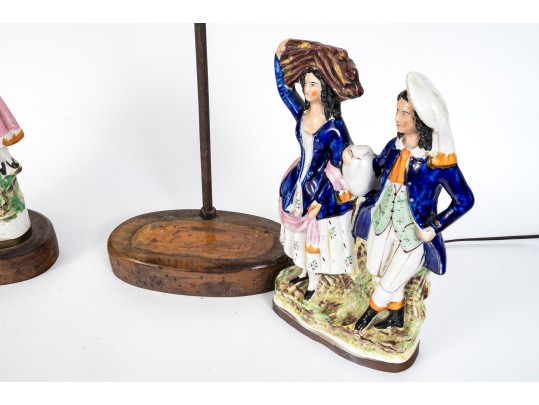 Pair Of Vintage English, Staffordshire Figural Table Lamps