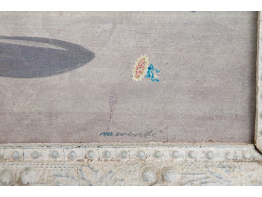 M. Wende (American, 20th C.) Oil On Board Painting, Woman With Grand Piano