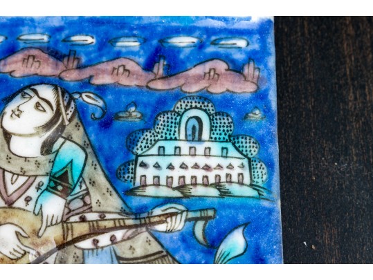 Pair Of Persian Moulded And Hand Painted Ceramic Plaques 