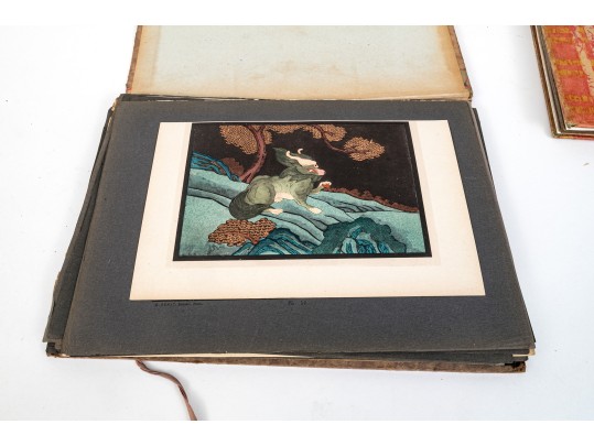 A Group Of Three Vintage Bound Books And Loose Print