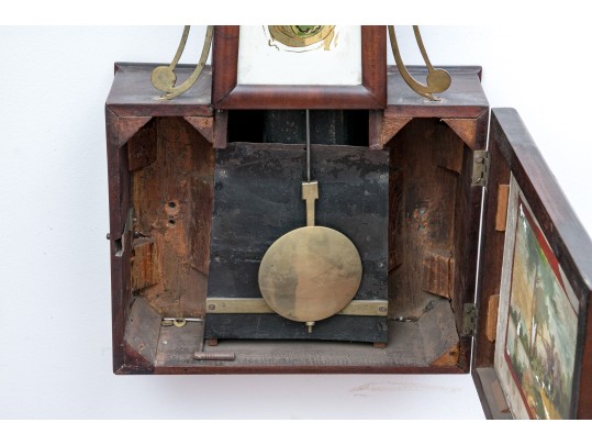 Antique William Grant Federal Style Eglomise Inset Wood And Brass Framed Banjo Clock