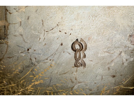 Edward Armfield (British, 1817-1896) Oil On Canvas Interior Genre Scene Of  Dogs In A Barn House