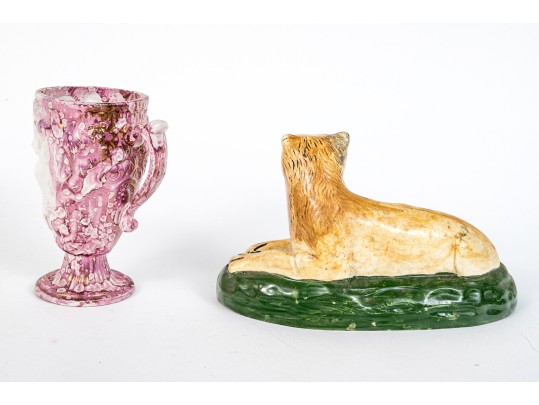 Collection Of Antique Ceramics Including An English, Staffordshire Lion