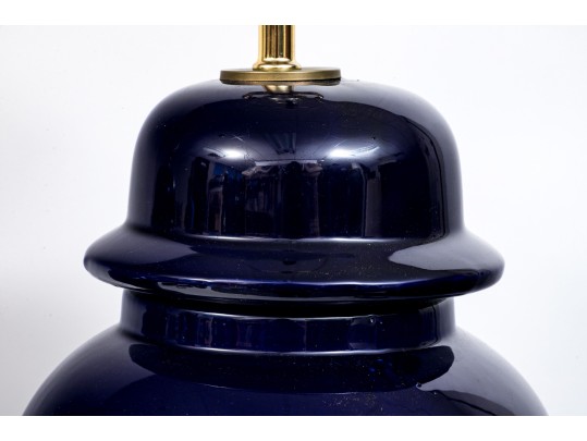 Handsome Pair Of Cobalt Glazed Ginger Jar Form Table Lamps