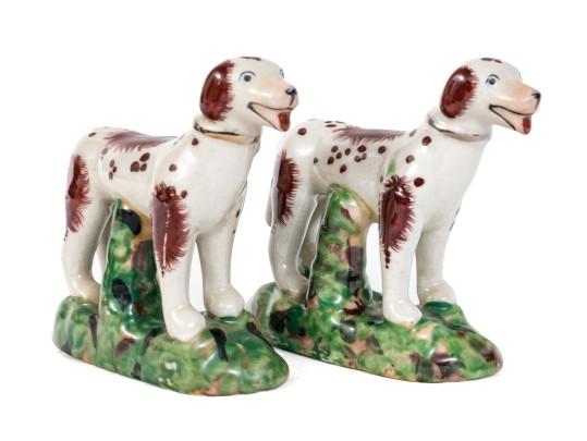 Lovely Pair Of Vintage English, Staffordshire Painted Ceramic Spaniels