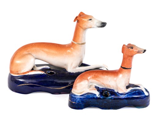 Pair Of English, Staffordshire Whippet Inkwells