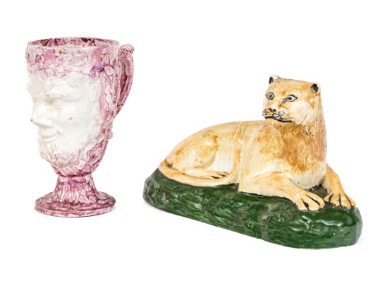 Collection Of Antique Ceramics Including An English, Staffordshire Lion