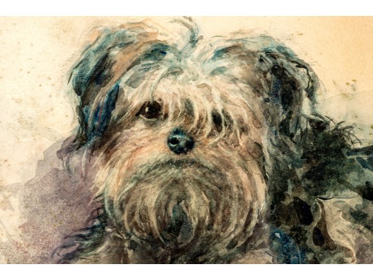 Alfred M. Turner (British, 1852-1932) Watercolor Painting Of A Terrier, 1886