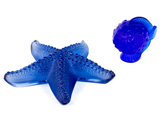 Two French, Lalique Nautical Table Top Items