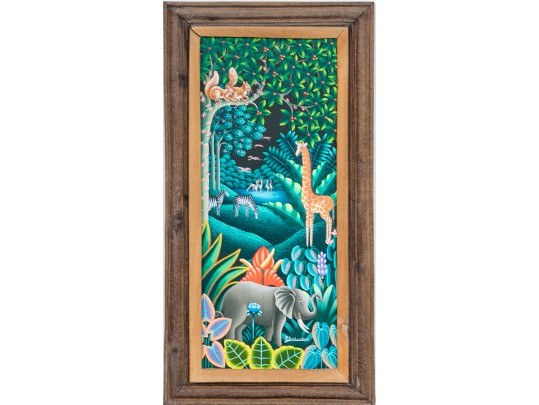 Patrick DesLouches (Haitian, B. 1961) Oil On Canvas Whimsical Jungle Scene