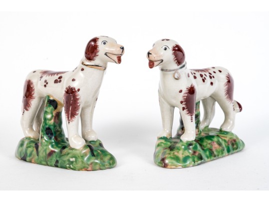Lovely Pair Of Vintage English, Staffordshire Painted Ceramic Spaniels