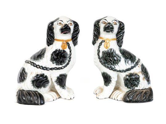 Adorable Pair Of Antique English, Staffordshire Ceramic Spaniels