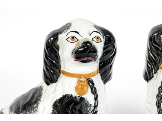 Adorable Pair Of Antique English, Staffordshire Ceramic Spaniels