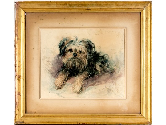 Alfred M. Turner (British, 1852-1932) Watercolor Painting Of A Terrier, 1886