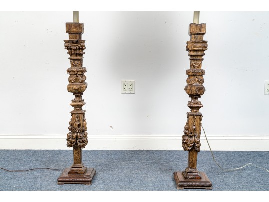 Pair Of Impressively Carved Floor Lamps, Probably Italian